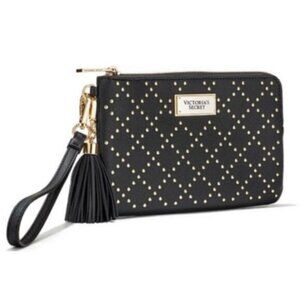 Victoria’s Secret Black with Gold Studded Wristlet Wallet with Tassel